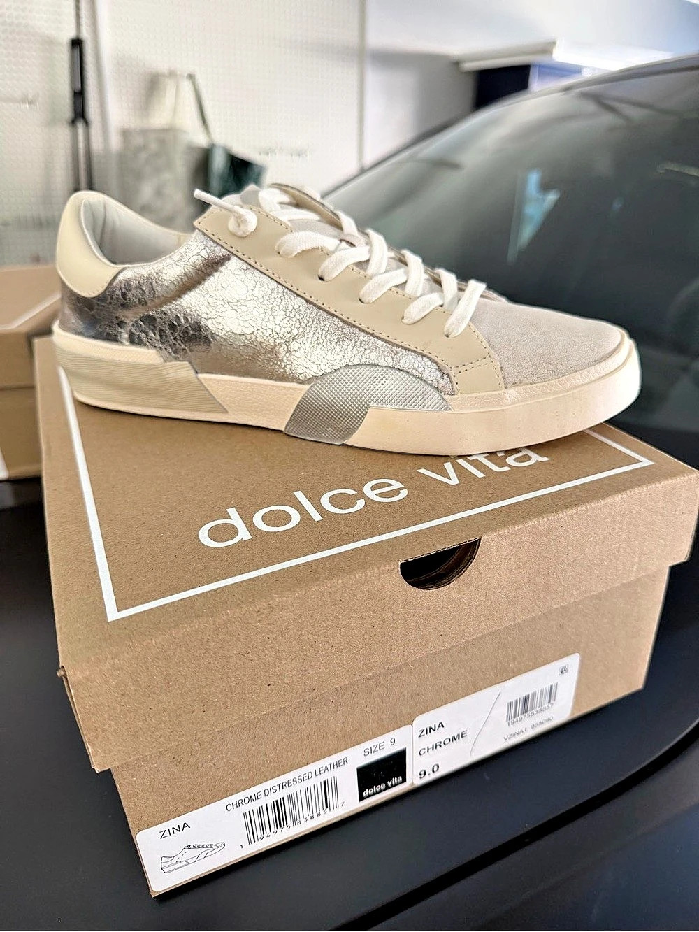 Dolce Vita Zina Chrome Sneaker Metallic Silver & White US 9 NWT
